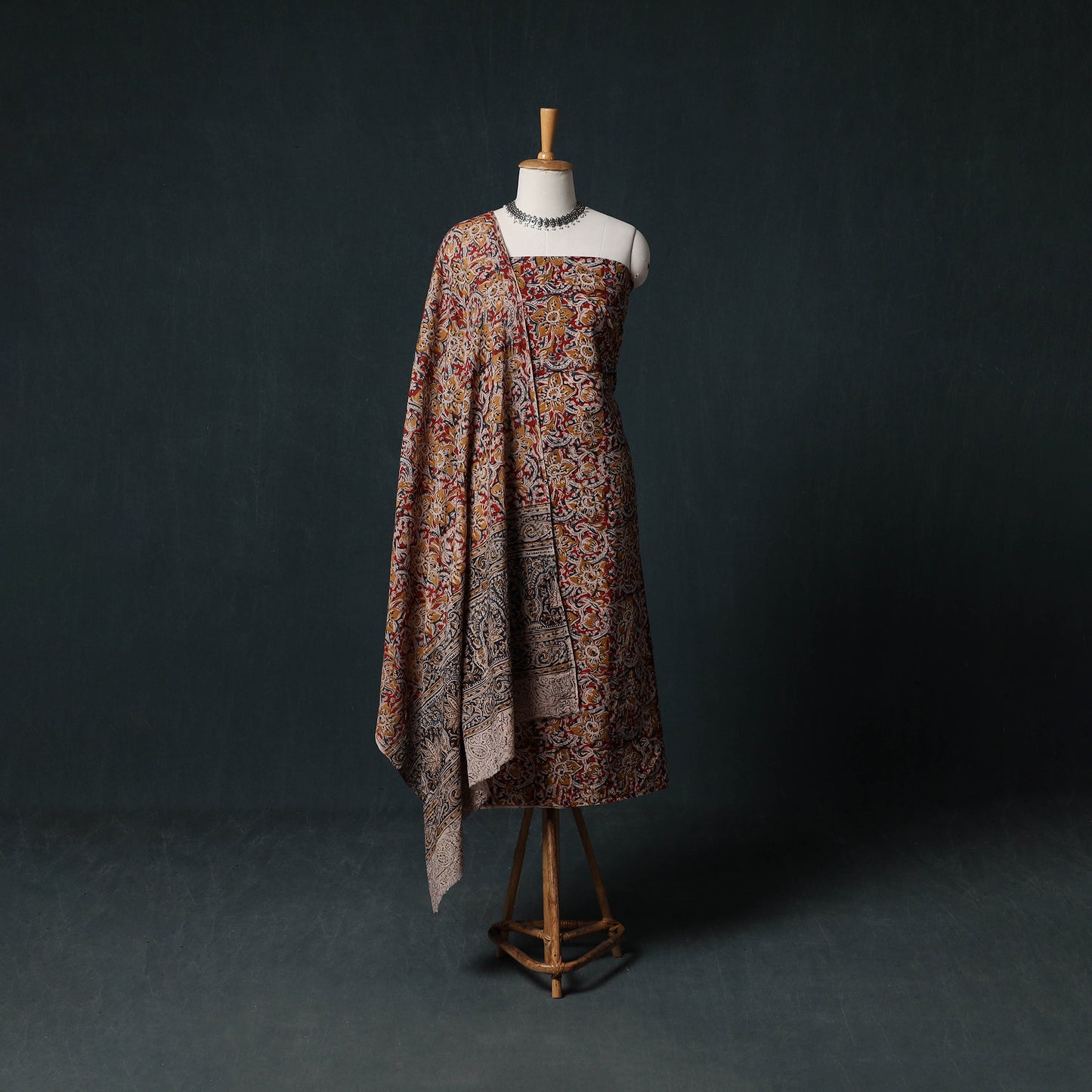 Pedana Hand Block Print Natural Dyed Cotton Kalamkari Unstitched Dress Material Kurta Set 02