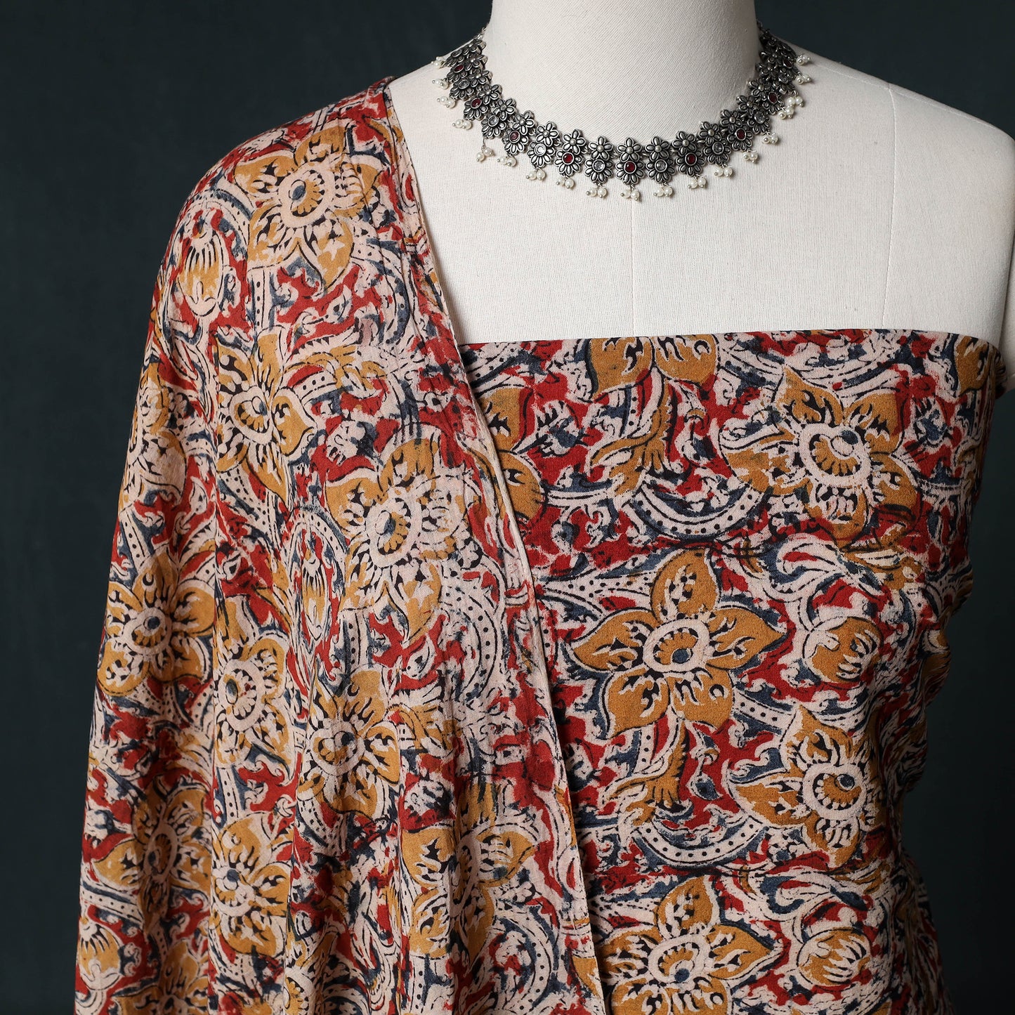 Pedana Hand Block Print Natural Dyed Cotton Kalamkari Unstitched Dress Material Kurta Set 02