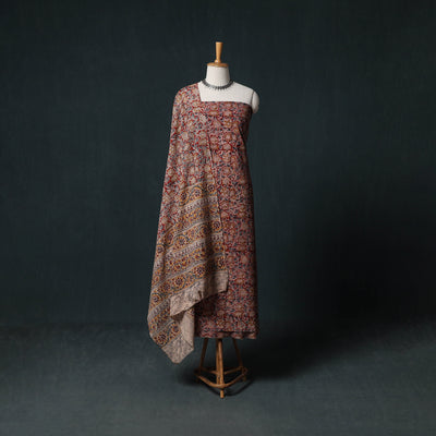 Pedana Hand Block Print Natural Dyed Cotton Kalamkari Unstitched Dress Material Kurta Set 03