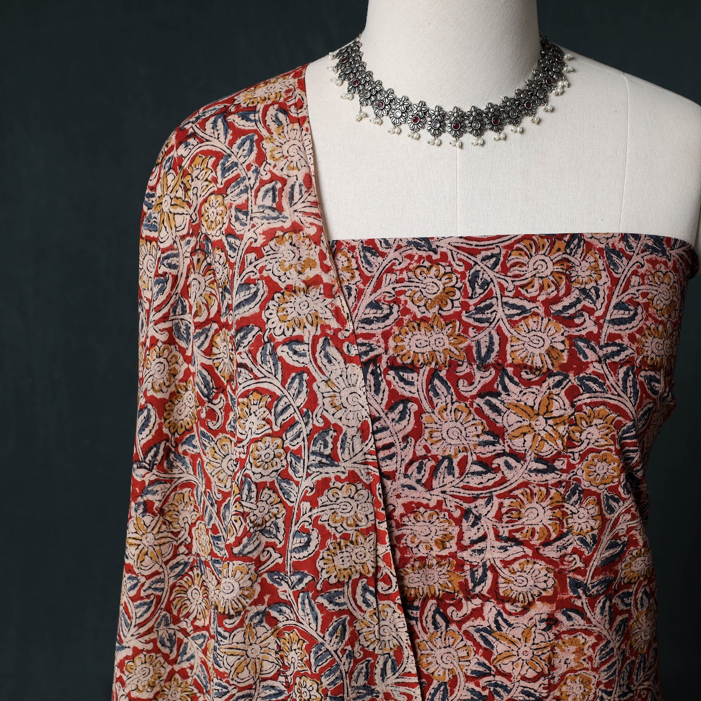 Pedana Hand Block Print Natural Dyed Cotton Kalamkari Unstitched Dress Material Kurta Set 03