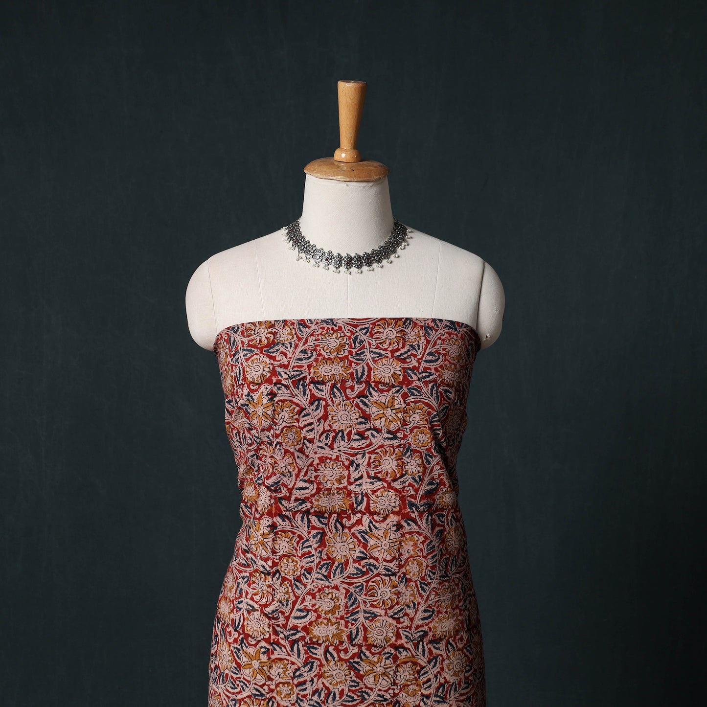 Pedana Hand Block Print Natural Dyed Cotton Kalamkari Unstitched Dress Material Kurta Set 03