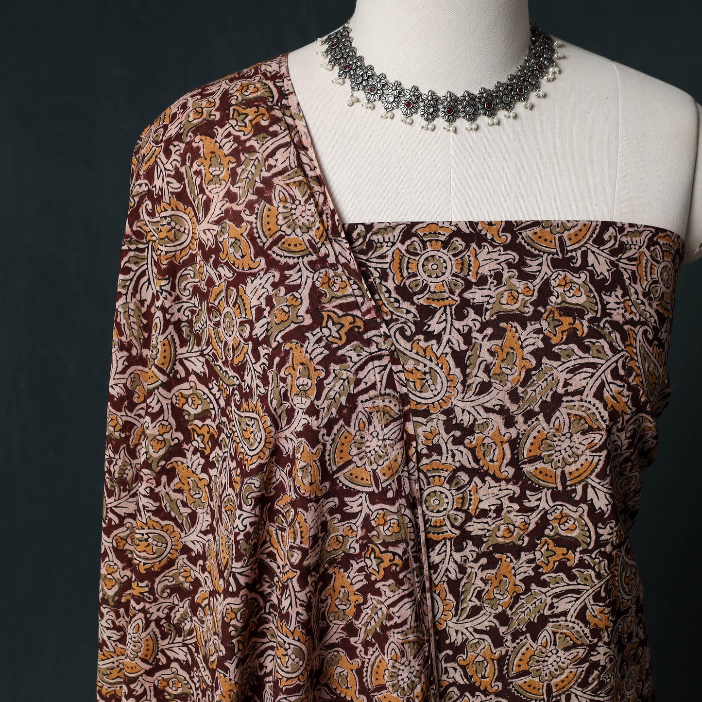 Pedana Hand Block Print Natural Dyed Cotton Kalamkari Unstitched Dress Material Kurta Set 04