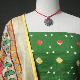 Bandhani Cotton 2pc Unstitched Dress Material Kurta Set with Jewellery 02