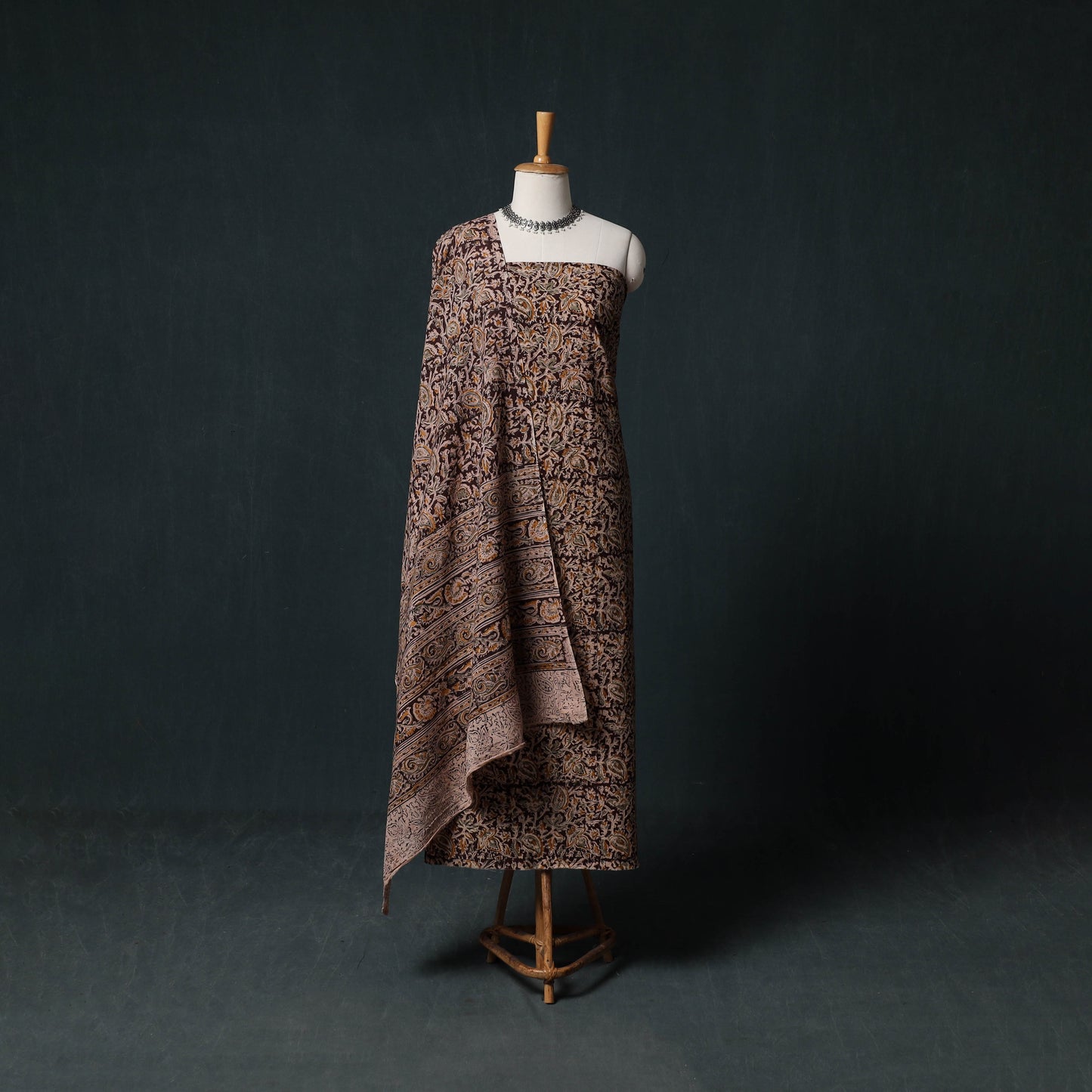 Pedana Hand Block Print Natural Dyed Cotton Kalamkari Unstitched Dress Material Kurta Set 05
