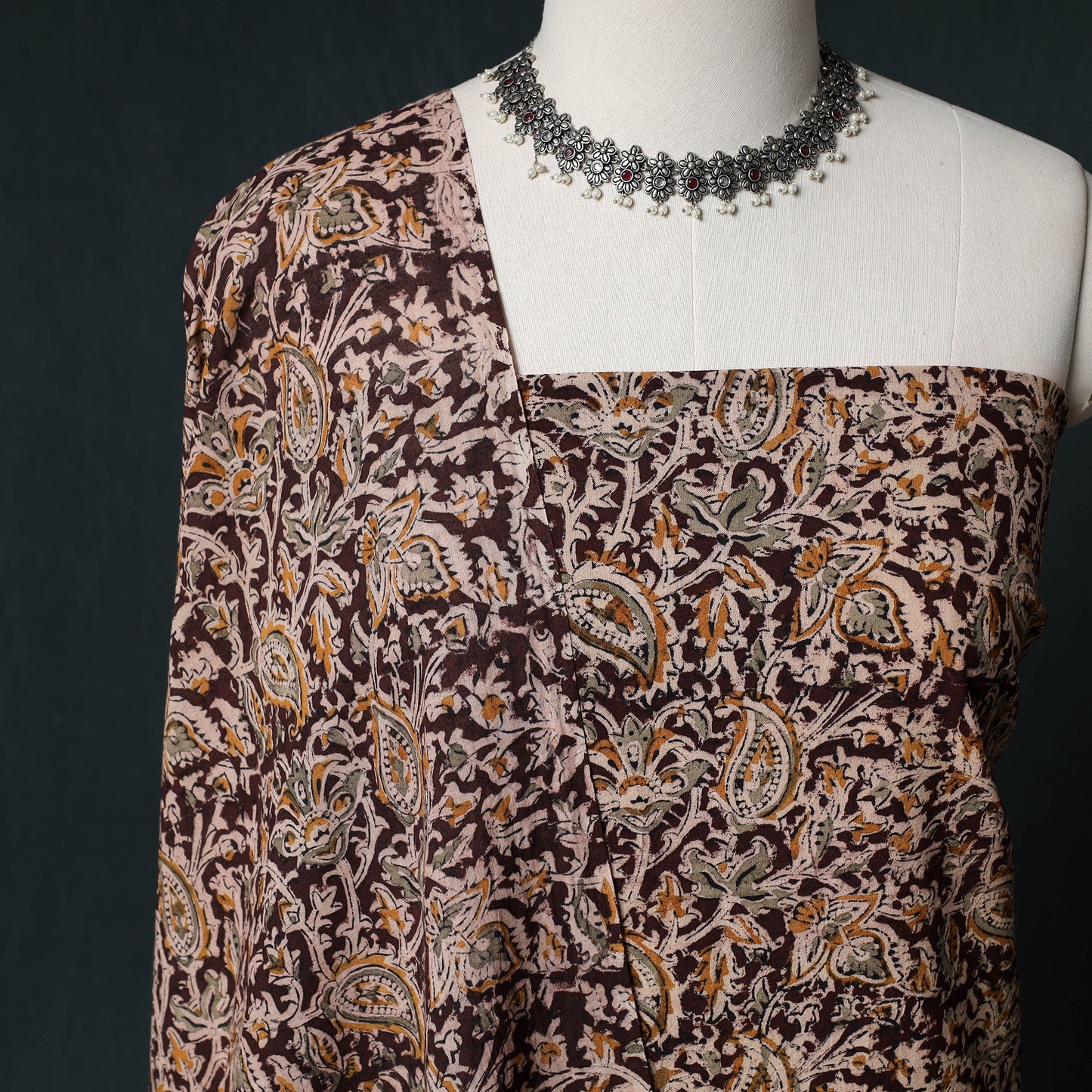 Pedana Hand Block Print Natural Dyed Cotton Kalamkari Unstitched Dress Material Kurta Set 05