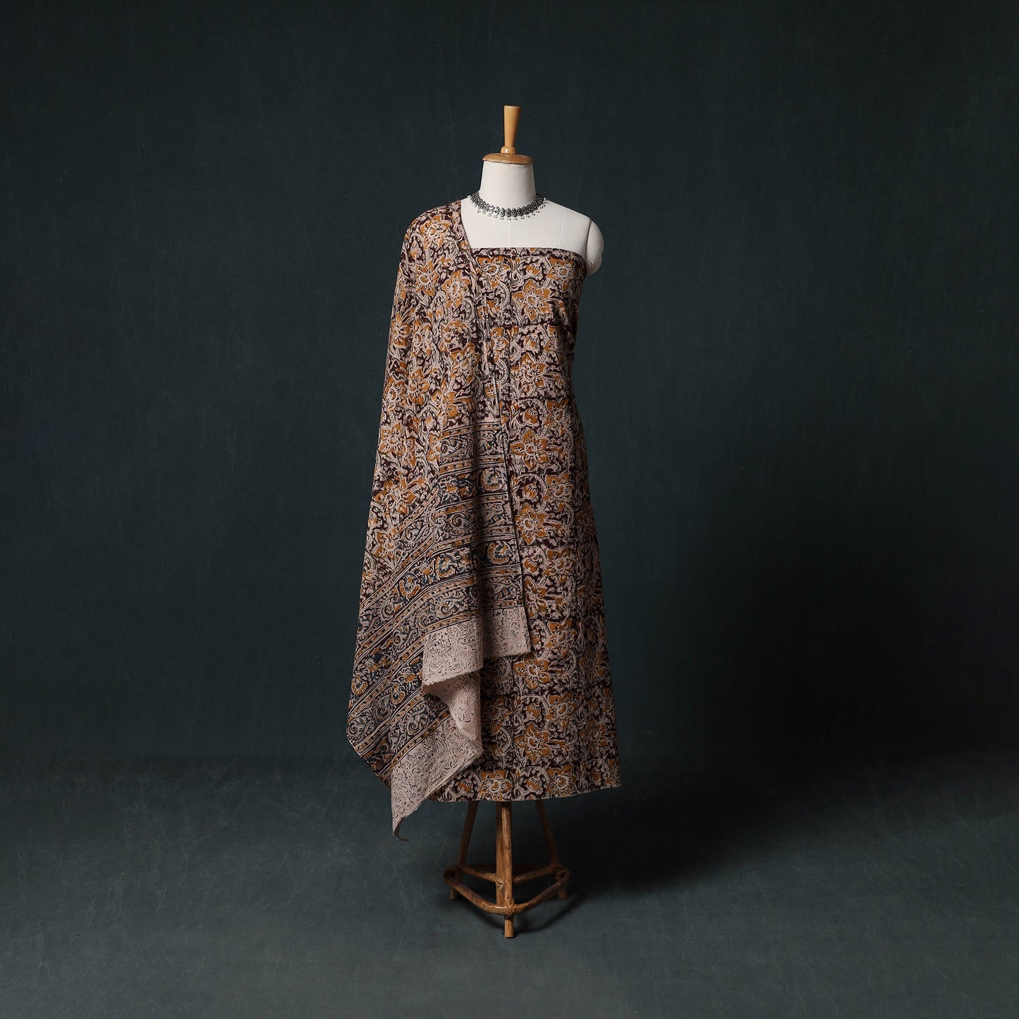 Pedana Hand Block Print Natural Dyed Cotton Kalamkari Unstitched Dress Material Kurta Set 06
