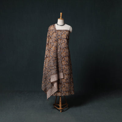 Pedana Hand Block Print Natural Dyed Cotton Kalamkari Unstitched Dress Material Kurta Set 06