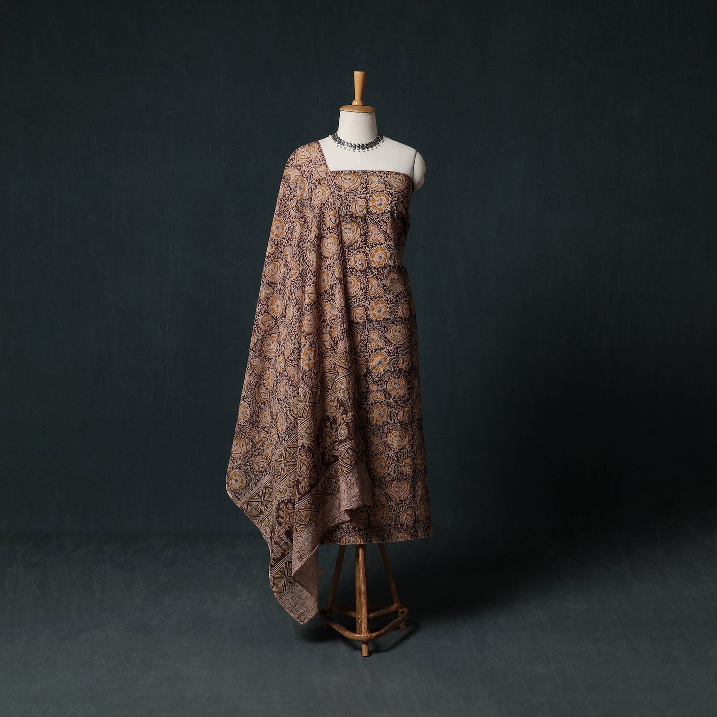 Pedana Hand Block Print Natural Dyed Cotton Kalamkari Unstitched Dress Material Kurta Set 07