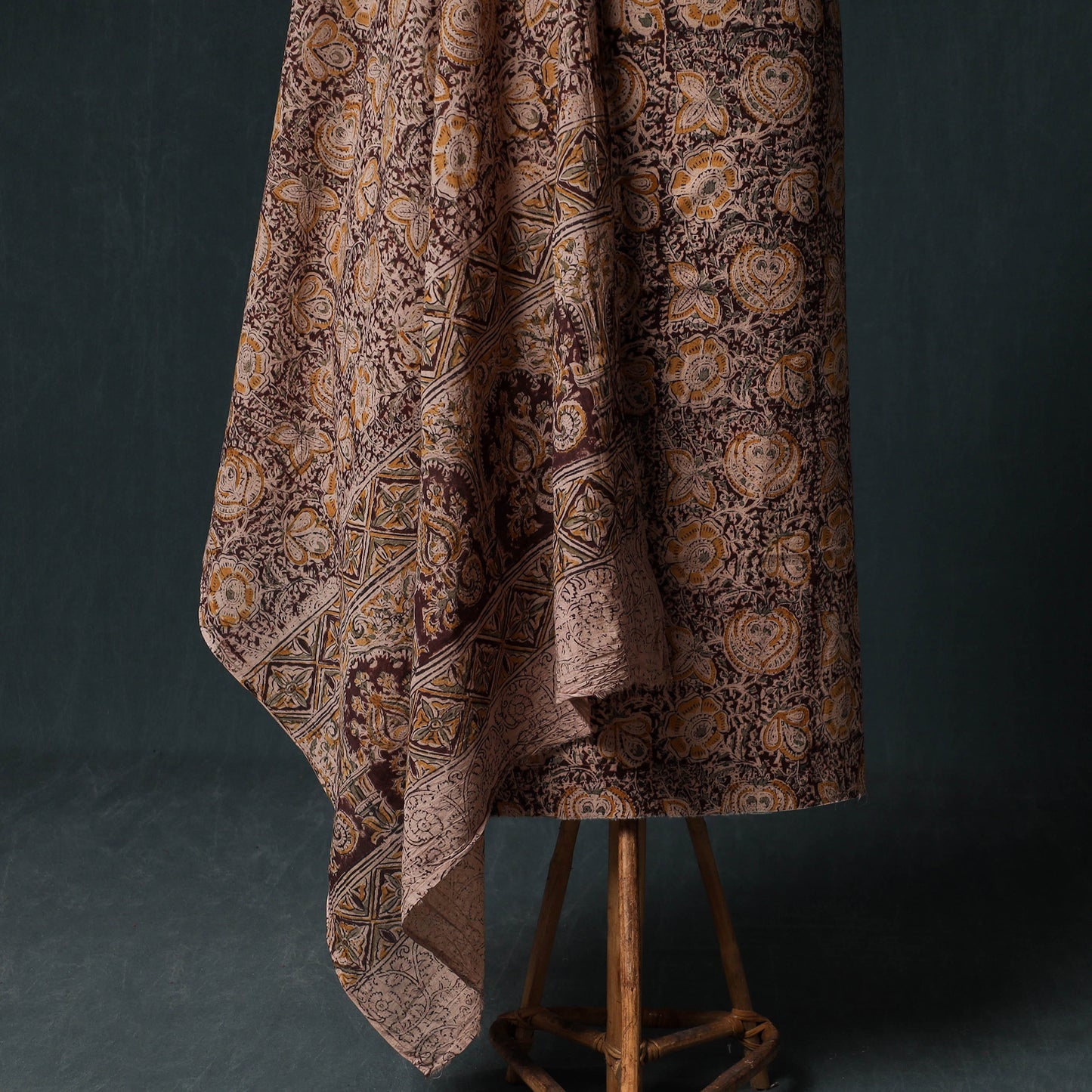 Pedana Hand Block Print Natural Dyed Cotton Kalamkari Unstitched Dress Material Kurta Set 07