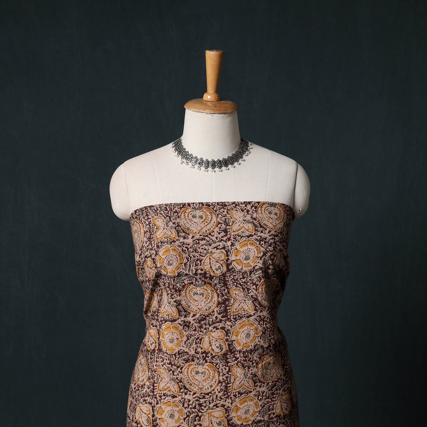 Pedana Hand Block Print Natural Dyed Cotton Kalamkari Unstitched Dress Material Kurta Set 07