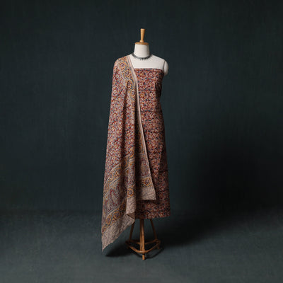 Pedana Hand Block Print Natural Dyed Cotton Kalamkari Unstitched Dress Material Kurta Set 08