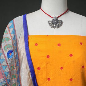 Bandhani Cotton 2pc Unstitched Dress Material Kurta Set with Jewellery 05