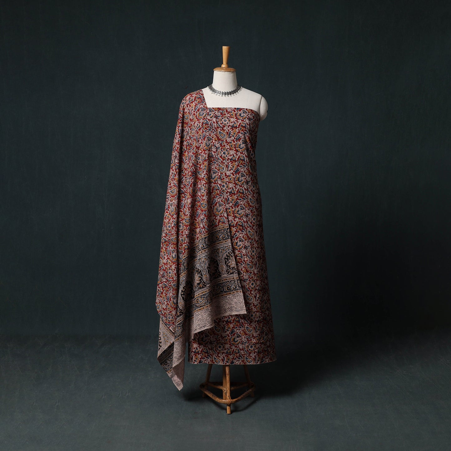 Pedana Hand Block Print Natural Dyed Cotton Kalamkari Unstitched Dress Material Kurta Set 09