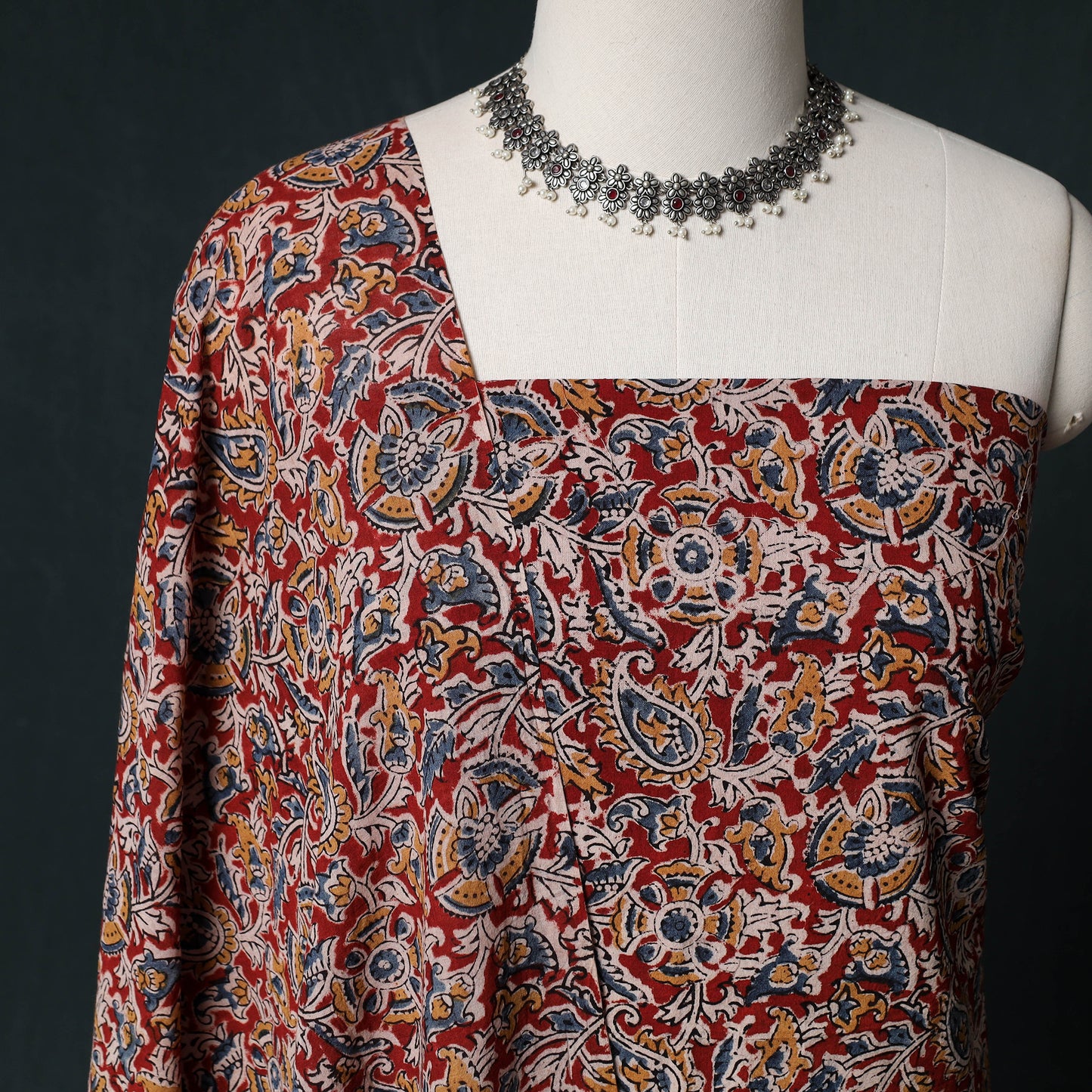 Pedana Hand Block Print Natural Dyed Cotton Kalamkari Unstitched Dress Material Kurta Set 09