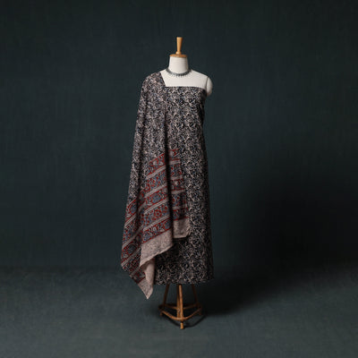 Pedana Hand Block Print Natural Dyed Cotton Kalamkari Unstitched Dress Material Kurta Set 11