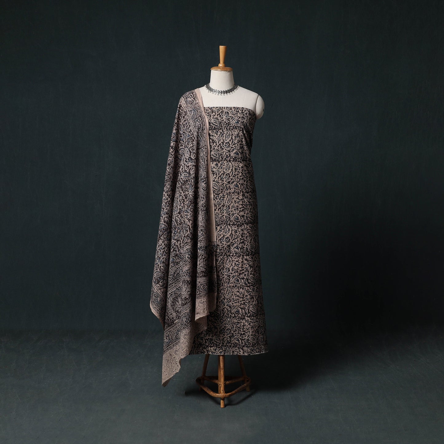 Pedana Hand Block Print Natural Dyed Cotton Kalamkari Unstitched Dress Material Kurta Set 12