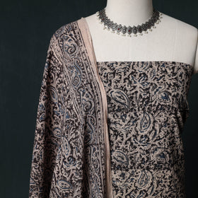 Pedana Hand Block Print Natural Dyed Cotton Kalamkari Unstitched Dress Material Kurta Set 12