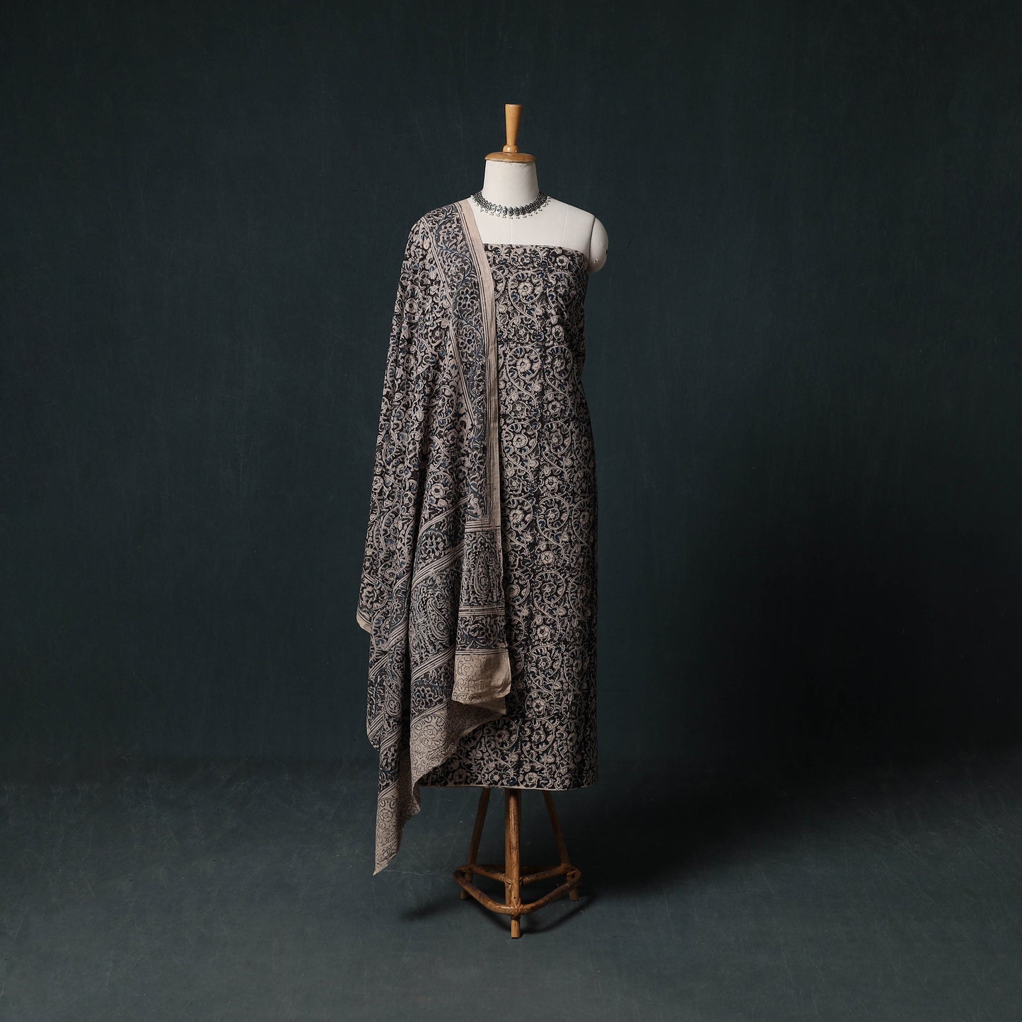 Pedana Hand Block Print Natural Dyed Cotton Kalamkari Unstitched Dress Material Kurta Set 15