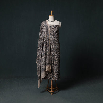 Pedana Hand Block Print Natural Dyed Cotton Kalamkari Unstitched Dress Material Kurta Set 15