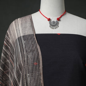 Jacquard Cotton 2pc Unstitched Dress Material Kurta Set with Jewellery 10