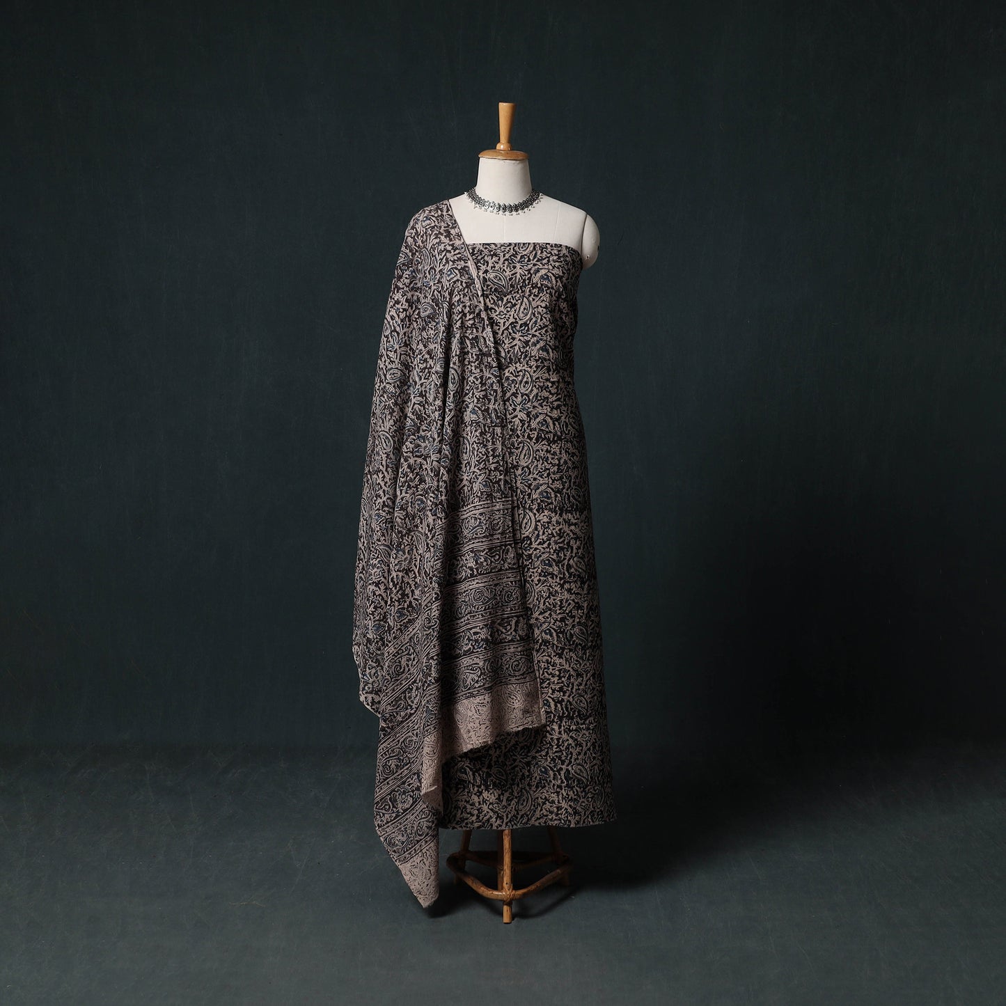 Pedana Hand Block Print Natural Dyed Cotton Kalamkari Unstitched Dress Material Kurta Set 16