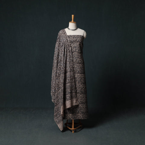 Black - Pedana Hand Block Print Natural Dyed Cotton Kalamkari Unstitched Dress Material Kurta Set 16