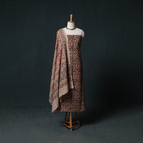 Pedana Hand Block Print Natural Dyed Cotton Kalamkari Unstitched Dress Material Kurta Set 17
