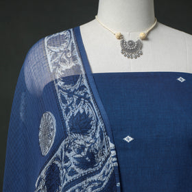 Jacquard Cotton 2pc Unstitched Dress Material Kurta Set with Jewellery 11