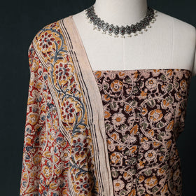 Pedana Hand Block Print Natural Dyed Cotton Kalamkari Unstitched Dress Material Kurta Set 17