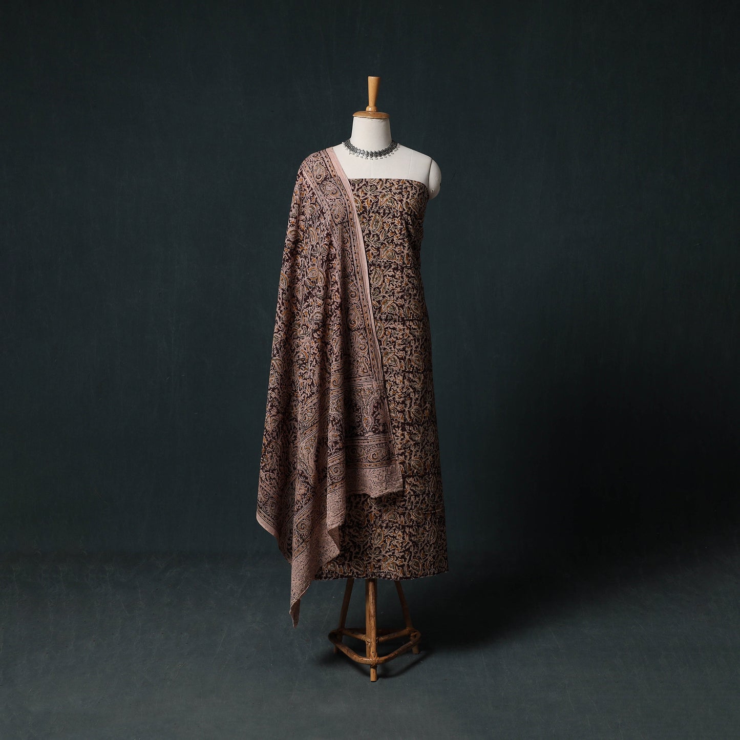 Pedana Hand Block Print Natural Dyed Cotton Kalamkari Unstitched Dress Material Kurta Set 18