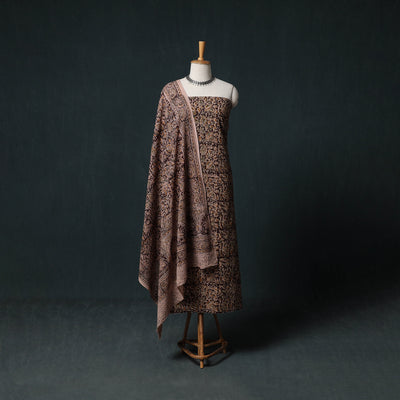 Pedana Hand Block Print Natural Dyed Cotton Kalamkari Unstitched Dress Material Kurta Set 18