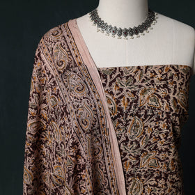 Pedana Hand Block Print Natural Dyed Cotton Kalamkari Unstitched Dress Material Kurta Set 18
