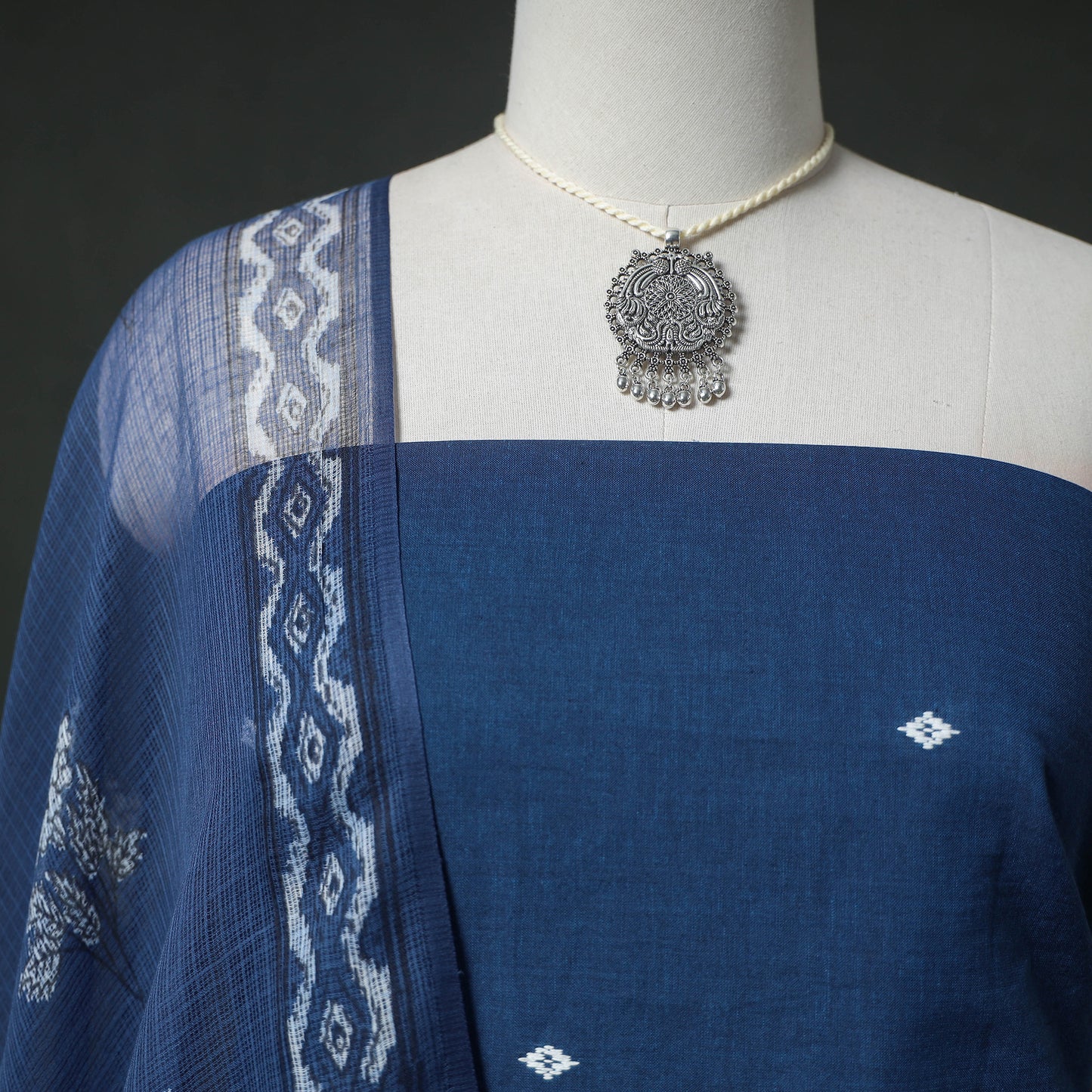 Jacquard Cotton 2pc Unstitched Dress Material Kurta Set with Jewellery 12