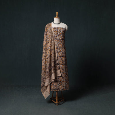 Pedana Hand Block Print Natural Dyed Cotton Kalamkari Unstitched Dress Material Kurta Set 19
