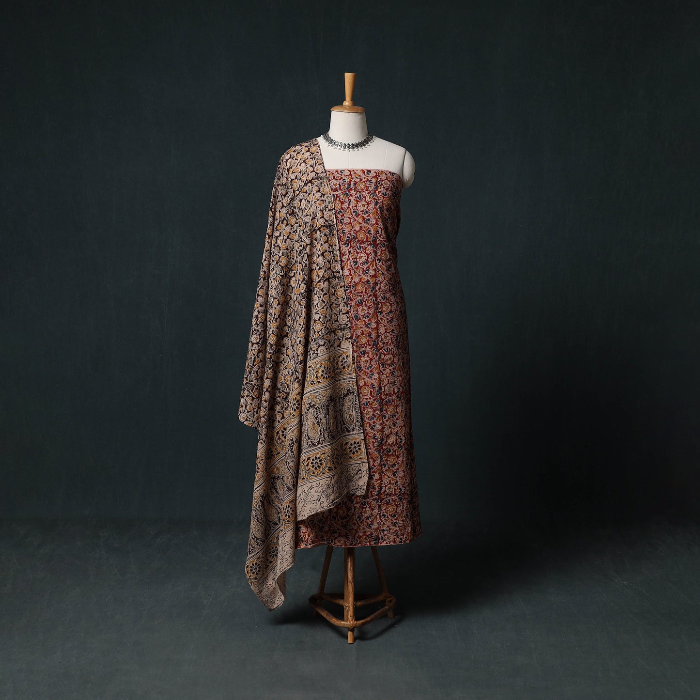 Pedana Hand Block Print Natural Dyed Cotton Kalamkari Unstitched Dress Material Kurta Set 20