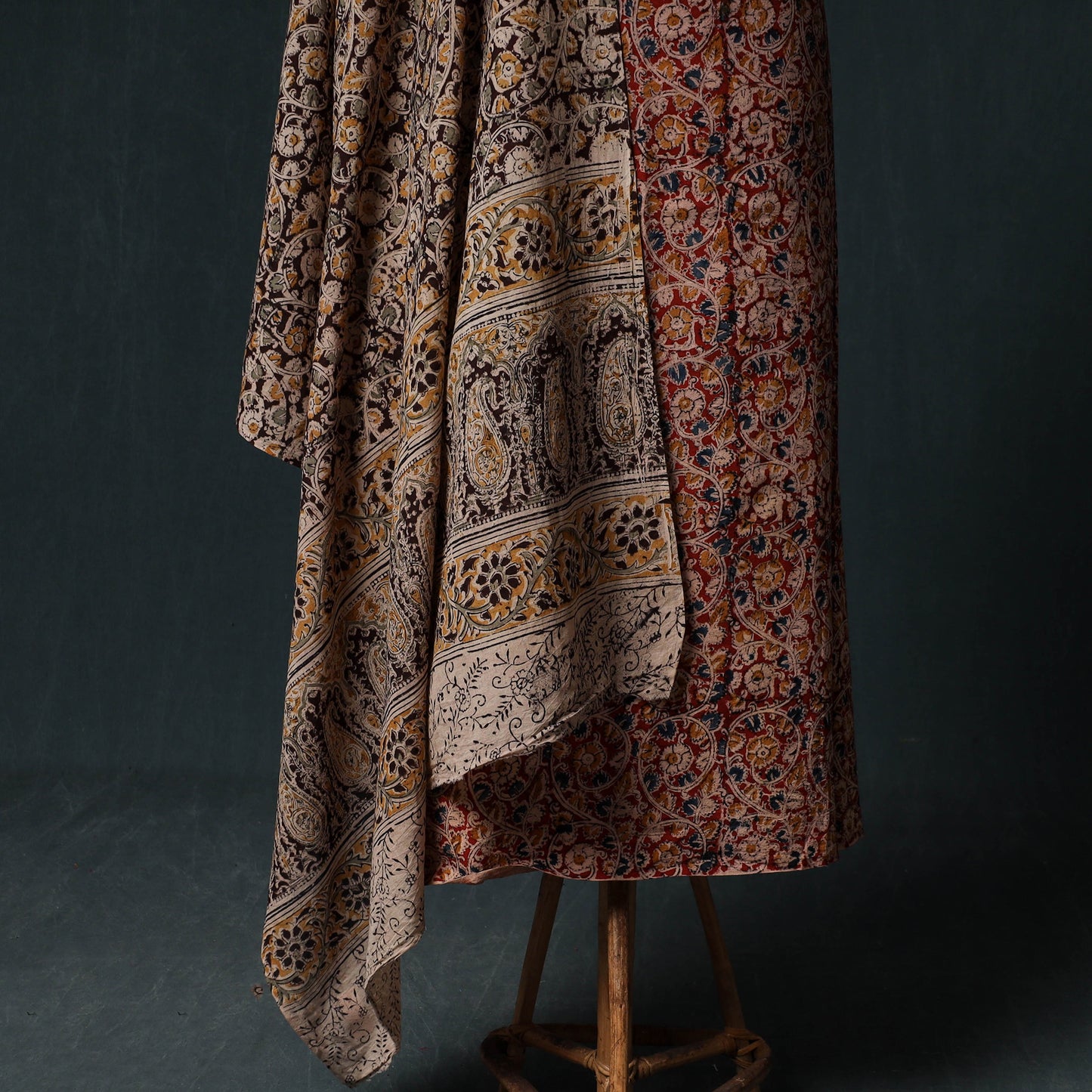 Pedana Hand Block Print Natural Dyed Cotton Kalamkari Unstitched Dress Material Kurta Set 20