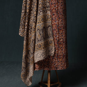 Pedana Hand Block Print Natural Dyed Cotton Kalamkari Unstitched Dress Material Kurta Set 20