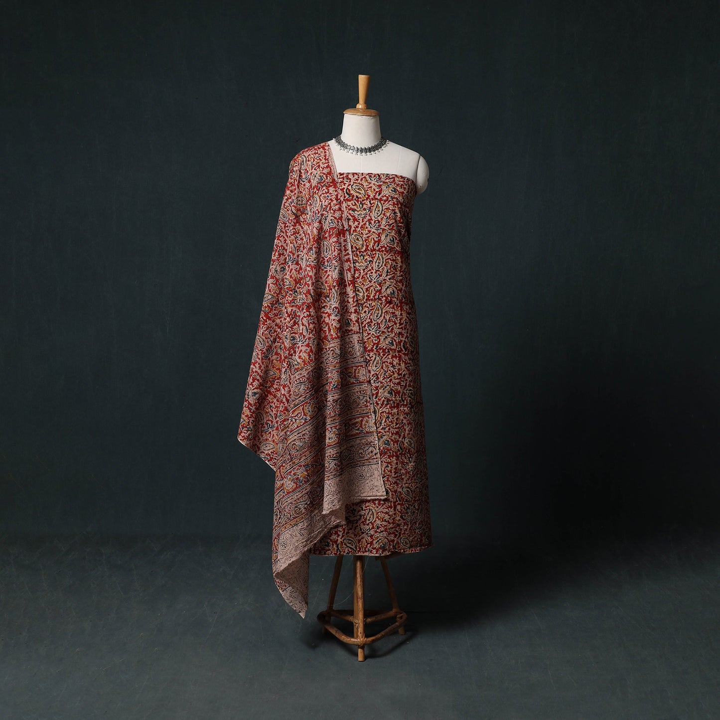 Pedana Hand Block Print Natural Dyed Cotton Kalamkari Unstitched Dress Material Kurta Set 21