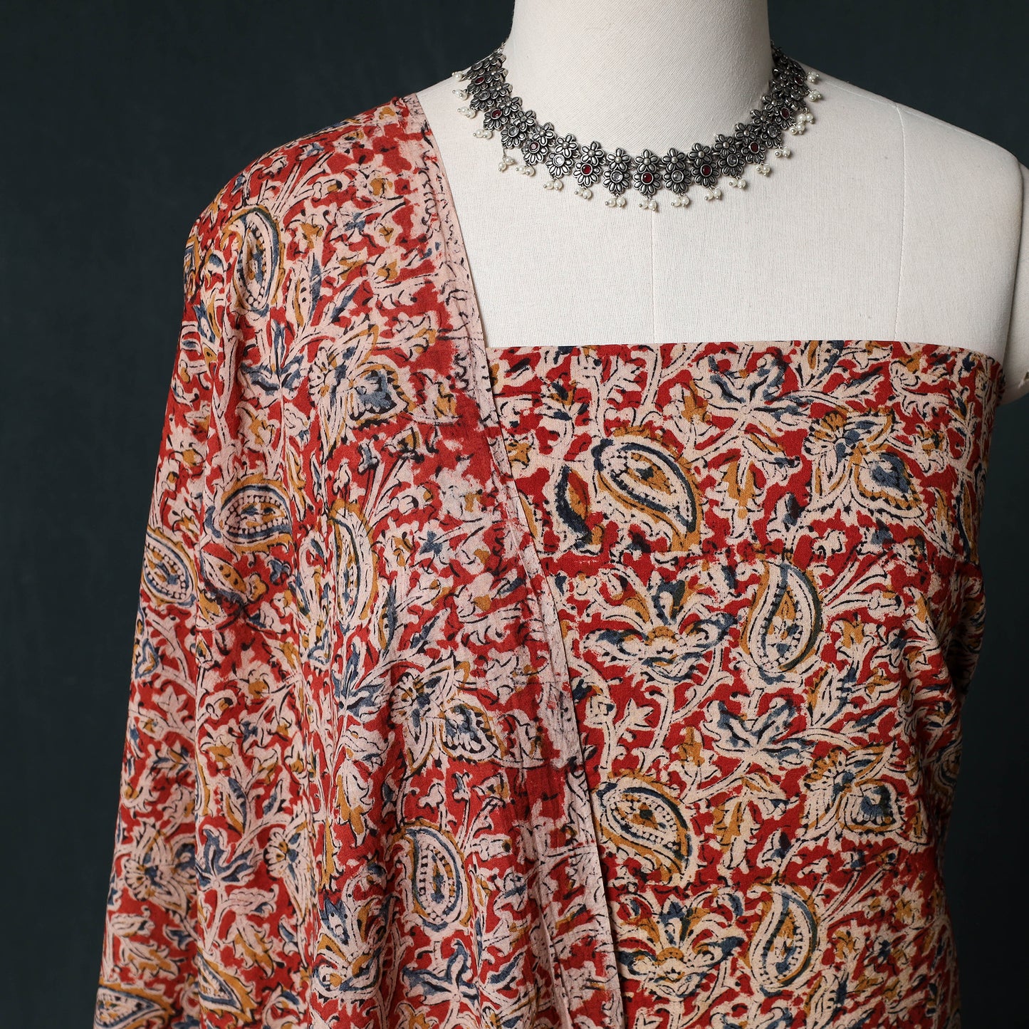 Pedana Hand Block Print Natural Dyed Cotton Kalamkari Unstitched Dress Material Kurta Set 21