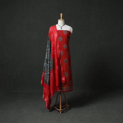 Ajrakh Block Print Natural Dyed Cotton 2pc Unstitched Dress Material Kurta Set with Jewellery 14