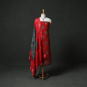 Ajrakh Block Print Natural Dyed Cotton 2pc Unstitched Dress Material Kurta Set with Jewellery 14