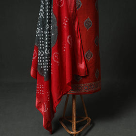 Ajrakh Block Print Natural Dyed Cotton 2pc Unstitched Dress Material Kurta Set with Jewellery 14