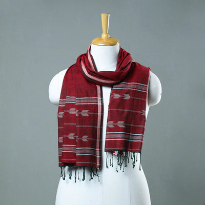 Maroon - Burdwan Jamdani Cotton Handloom Stole with Tassels 04