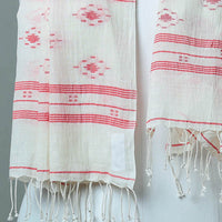 White - Burdwan Jamdani Cotton Handloom Stole with Tassels 05