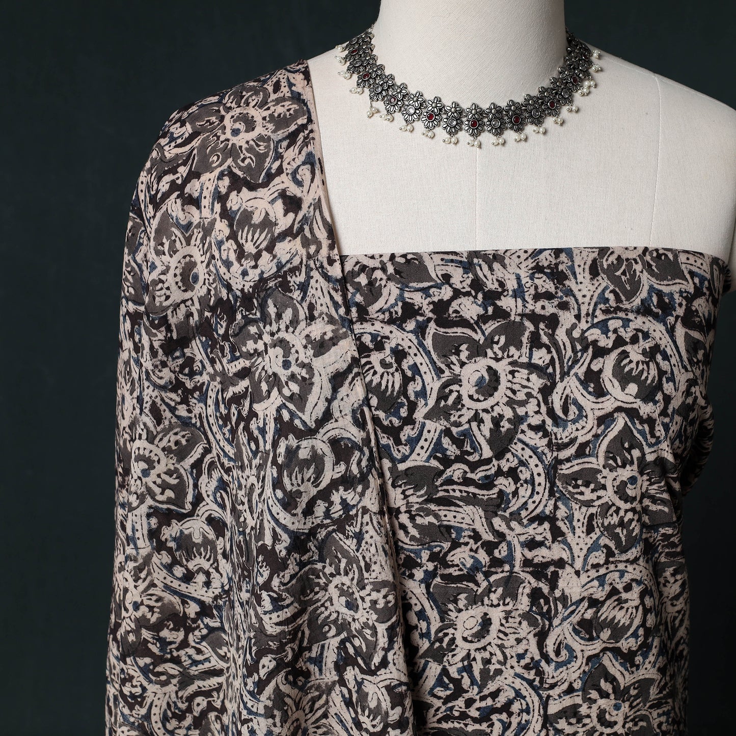 Pedana Hand Block Print Natural Dyed Cotton Kalamkari Unstitched Dress Material Kurta Set 22