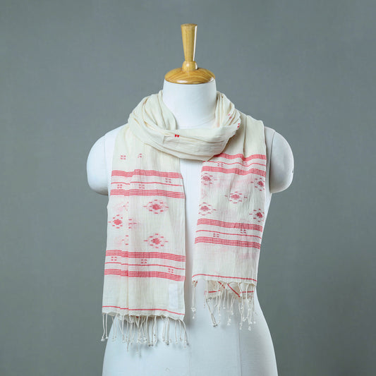 White - Burdwan Jamdani Cotton Handloom Stole with Tassels 05