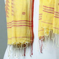 Yellow - Burdwan Jamdani Cotton Handloom Stole with Tassels 07