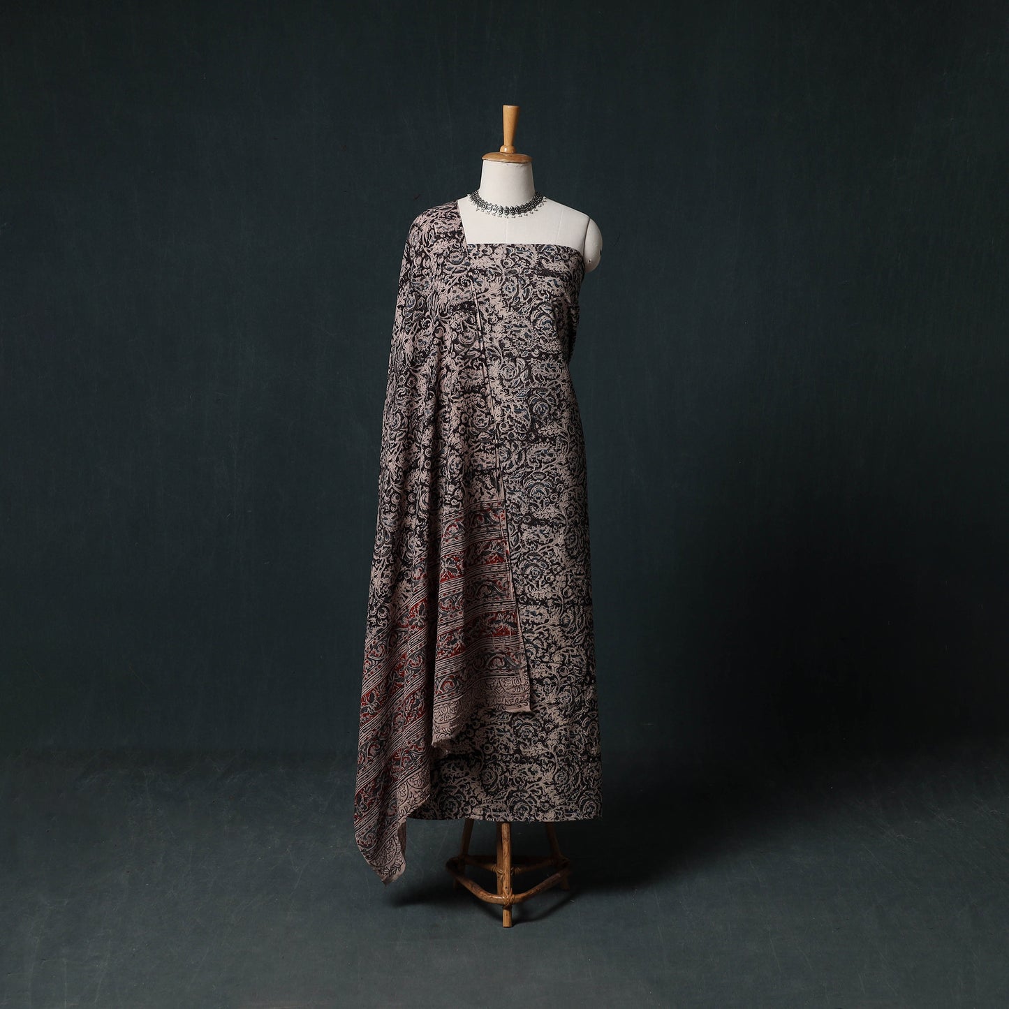 Pedana Hand Block Print Natural Dyed Cotton Kalamkari Unstitched Dress Material Kurta Set 23