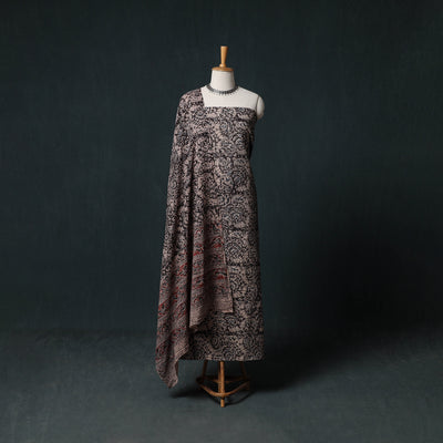 Pedana Hand Block Print Natural Dyed Cotton Kalamkari Unstitched Dress Material Kurta Set 23