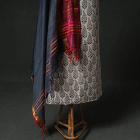 Ajrakh Block Print Natural Dyed Cotton 2pc Unstitched Dress Material Kurta Set with Jewellery 15